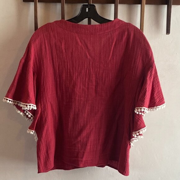 ANTHROPOLGIE DINA AGAM Bohemian Textured Pom Pom Top - Picture 5 of 5